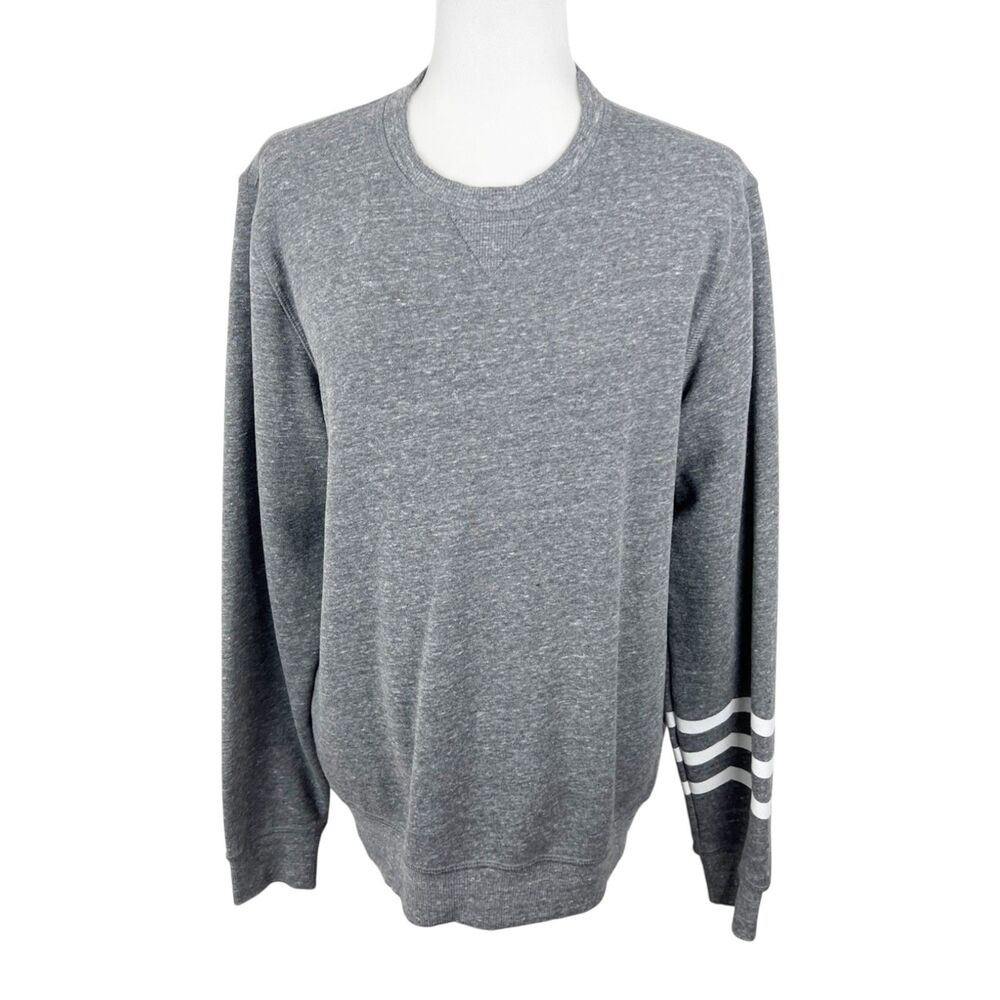 Sol Angeles Sweater Women Large Grey White Stripe Long Sleeve Crew Sweatshirt